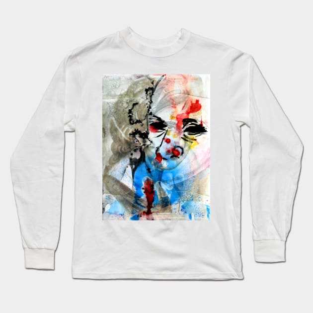 Abstract Ink Painting Portrait Long Sleeve T-Shirt by Inogitna Designs